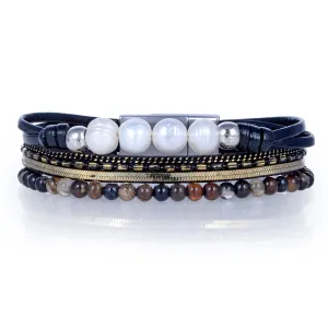 Short Multiple Strand Bracelet Dark Blue/Multi-color With Magnetic Clasp