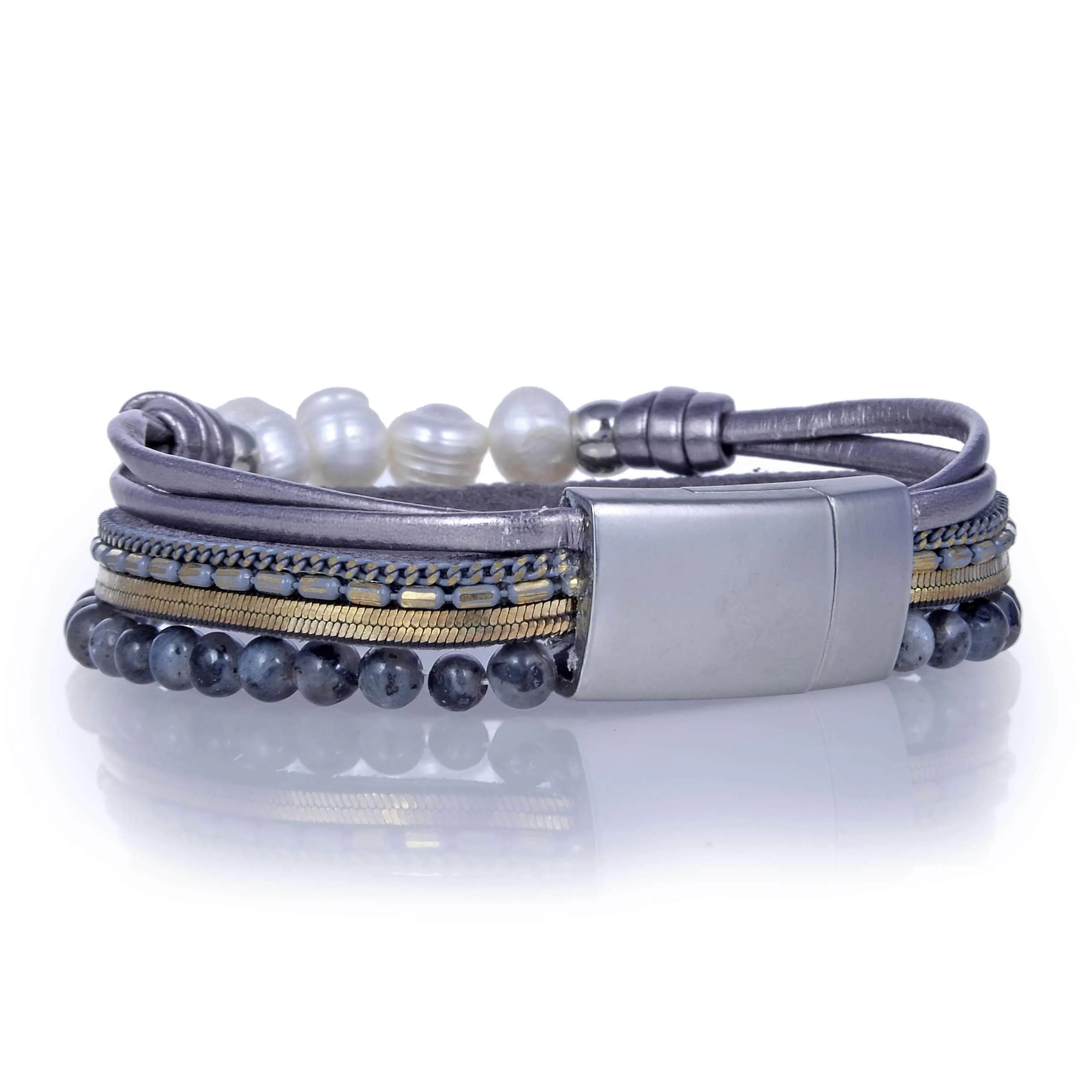 Short Multiple Strand Bracelet Gray With Magnetic Clasp