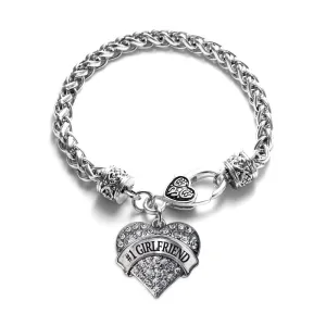 Silver #1 Girlfriend Pave Heart Charm Braided Bracelet