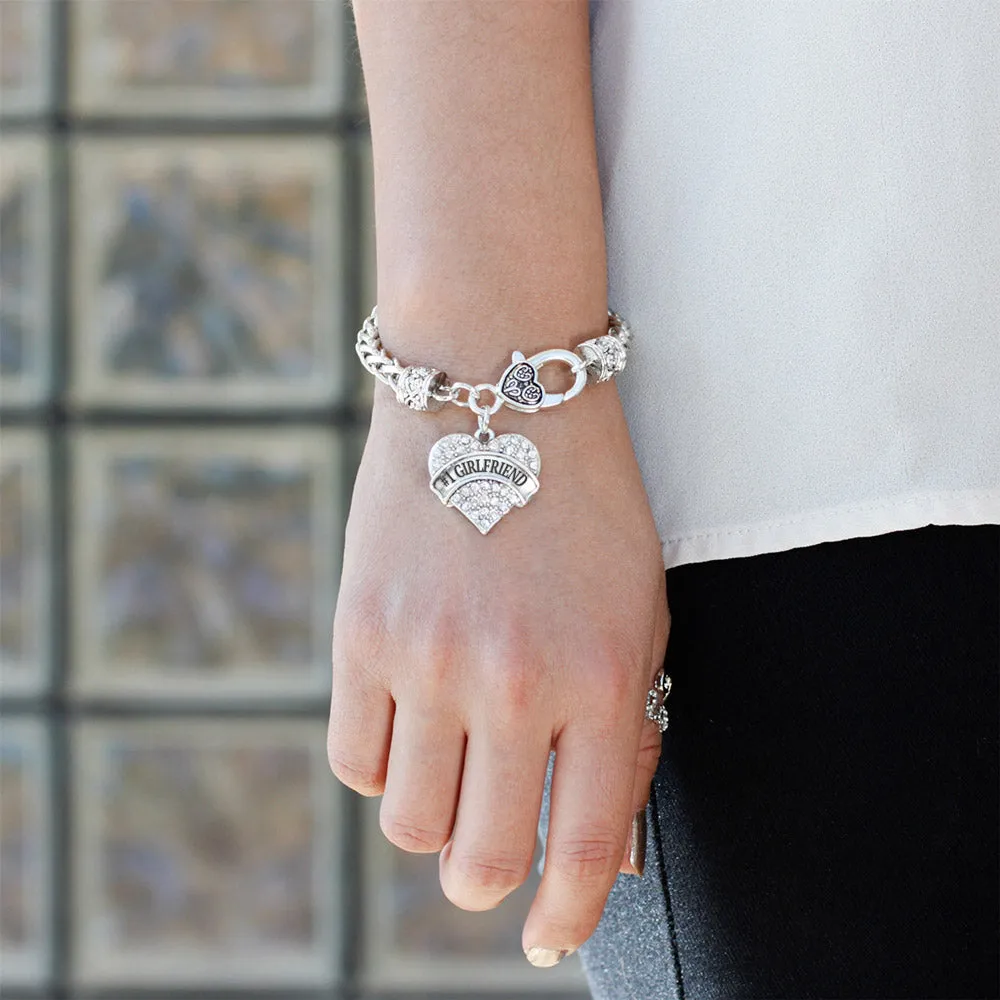 Silver #1 Girlfriend Pave Heart Charm Braided Bracelet