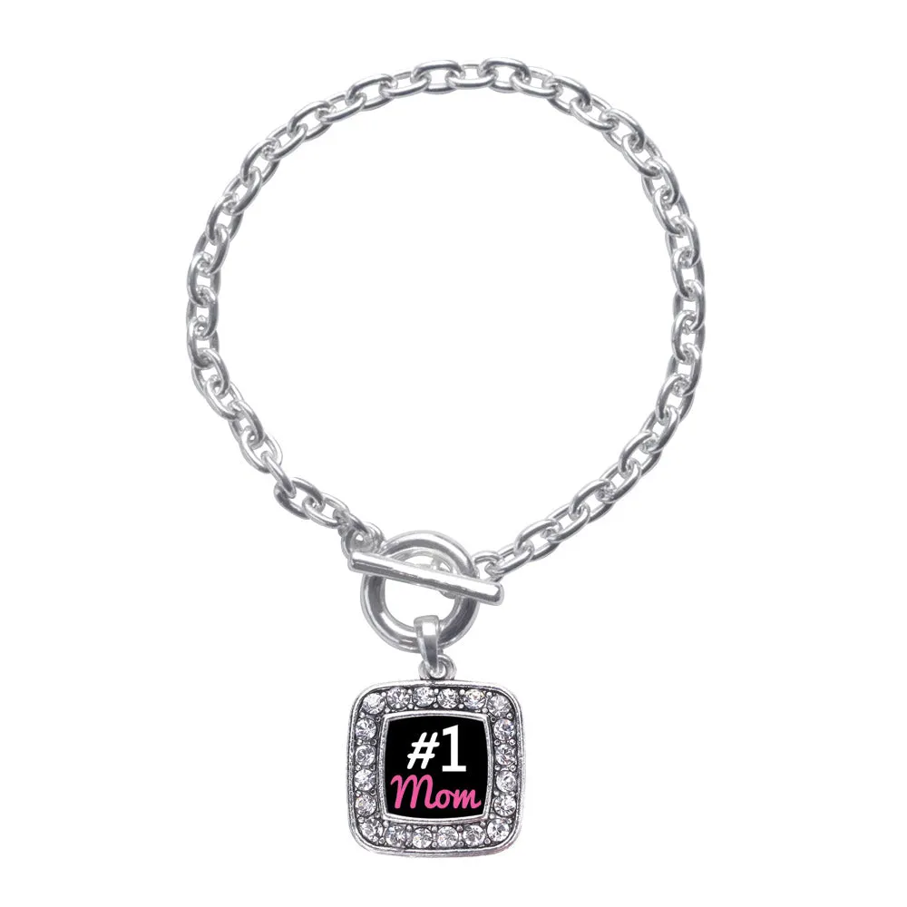 Silver #1 Mom Square Charm Toggle Bracelet