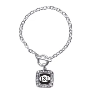 Silver 13.1 Runners Square Charm Toggle Bracelet