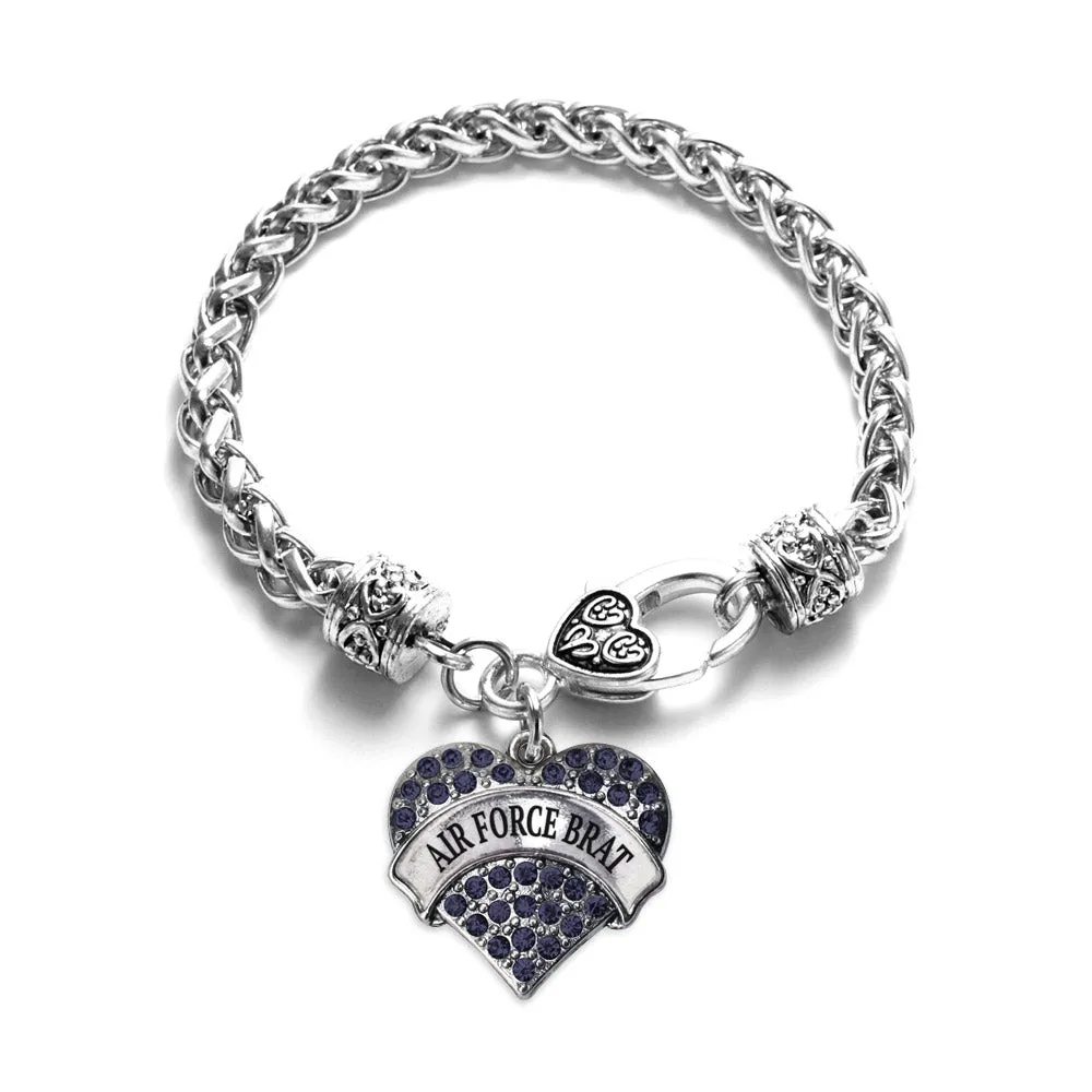 Silver Air Force Brat Blue Pave Heart Charm Braided Bracelet