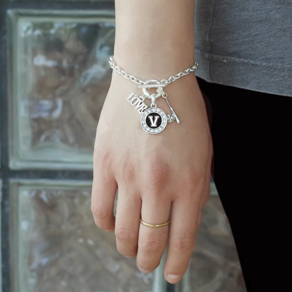 Silver Baseball Bat - Sports Initial V Circle Charm Toggle Bracelet