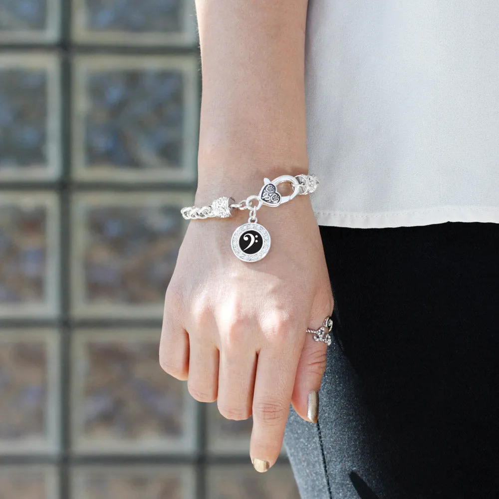 Silver Bass Clef Circle Charm Braided Bracelet