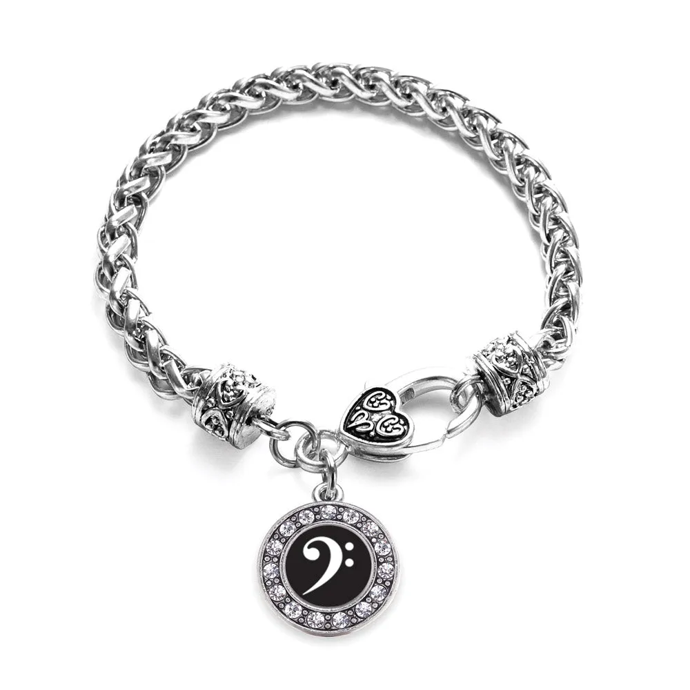 Silver Bass Clef Circle Charm Braided Bracelet