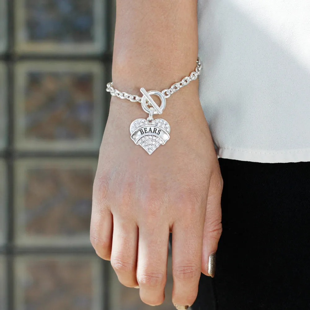 Silver Bears Pave Heart Charm Toggle Bracelet