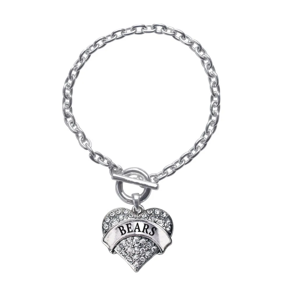 Silver Bears Pave Heart Charm Toggle Bracelet