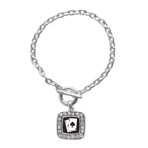 Silver Blackjack Square Charm Toggle Bracelet