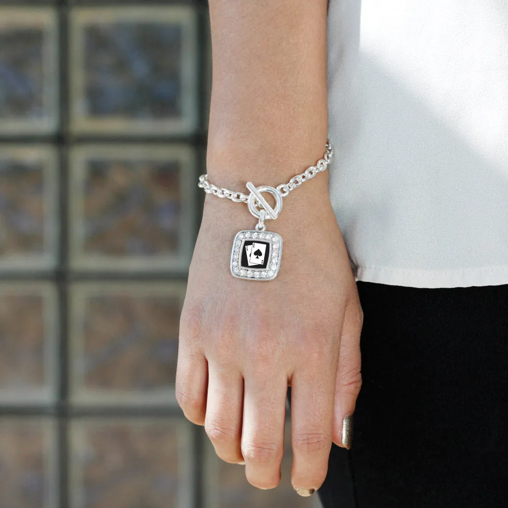 Silver Blackjack Square Charm Toggle Bracelet