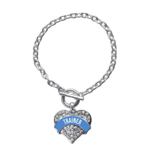 Silver Blue Trainer Pave Heart Charm Toggle Bracelet