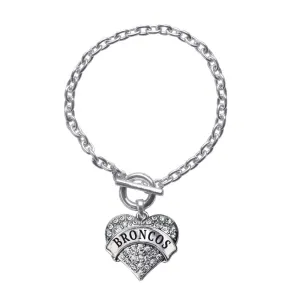 Silver Broncos Pave Heart Charm Toggle Bracelet