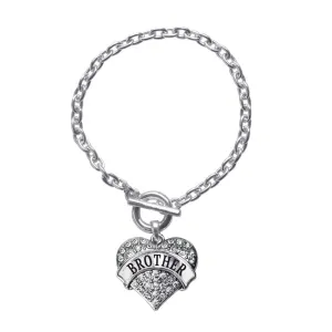 Silver Brother Pave Heart Charm Toggle Bracelet