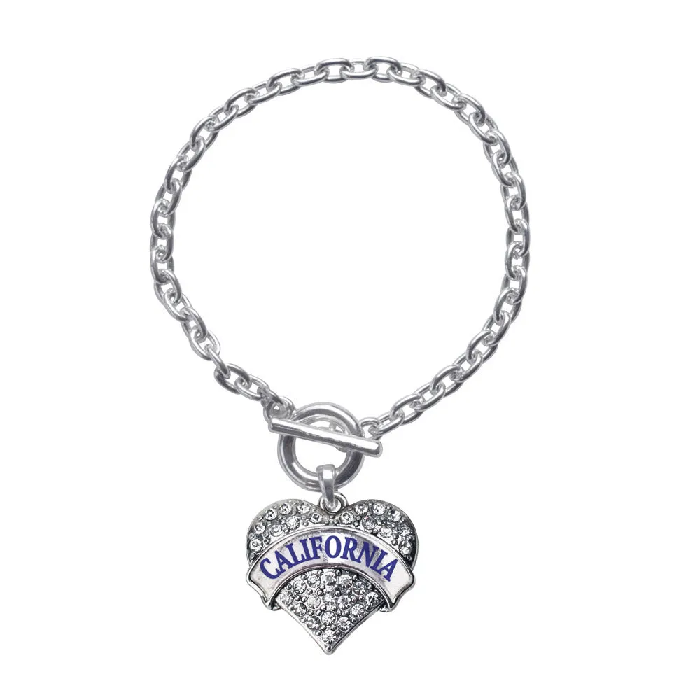 Silver California Pave Heart Charm Toggle Bracelet