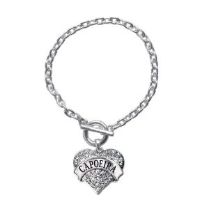 Silver Capoeira Pave Heart Charm Toggle Bracelet