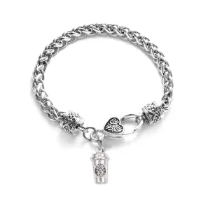 Silver Coffee Travel Mug Charm Braided Bracelet