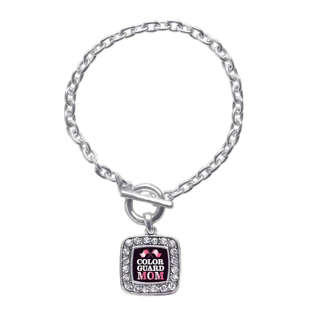 Silver Color Guard Mom Square Charm Toggle Bracelet