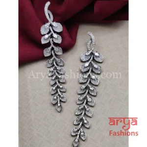 Silver CZ Long Cocktail Earrings in Rhodium