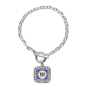 Silver Delaware Flag Square Charm Toggle Bracelet