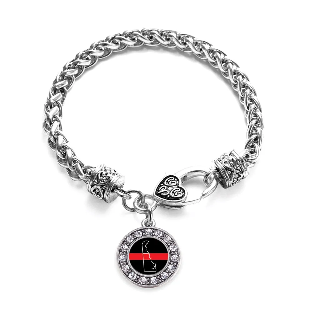 Silver Delaware Thin Red Line Circle Charm Braided Bracelet