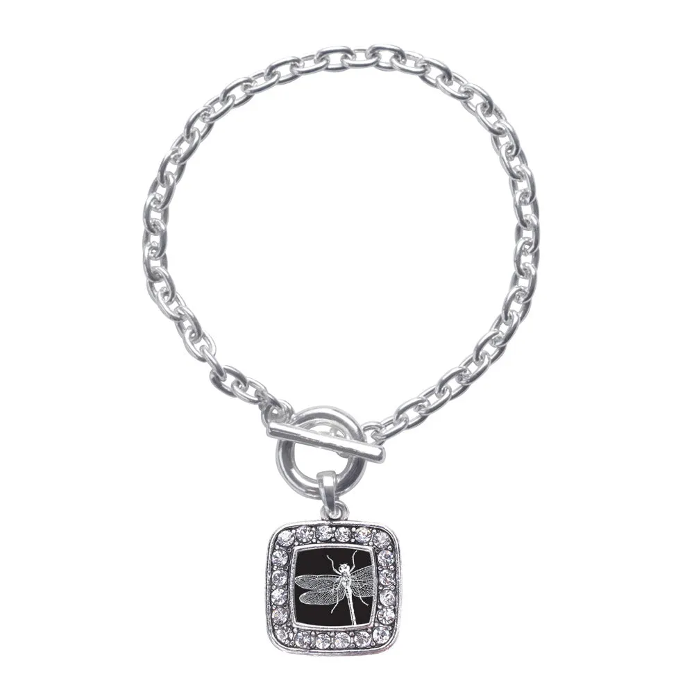 Silver Dragon Fly Square Charm Toggle Bracelet