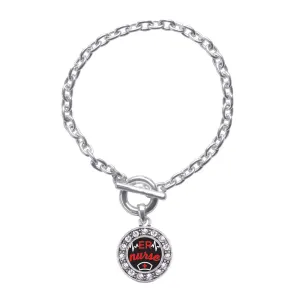 Silver ER Nurse Circle Charm Toggle Bracelet