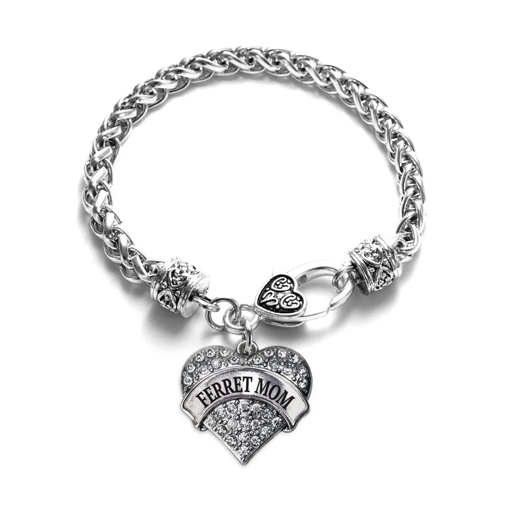 Silver Ferret Mom Pave Heart Charm Braided Bracelet