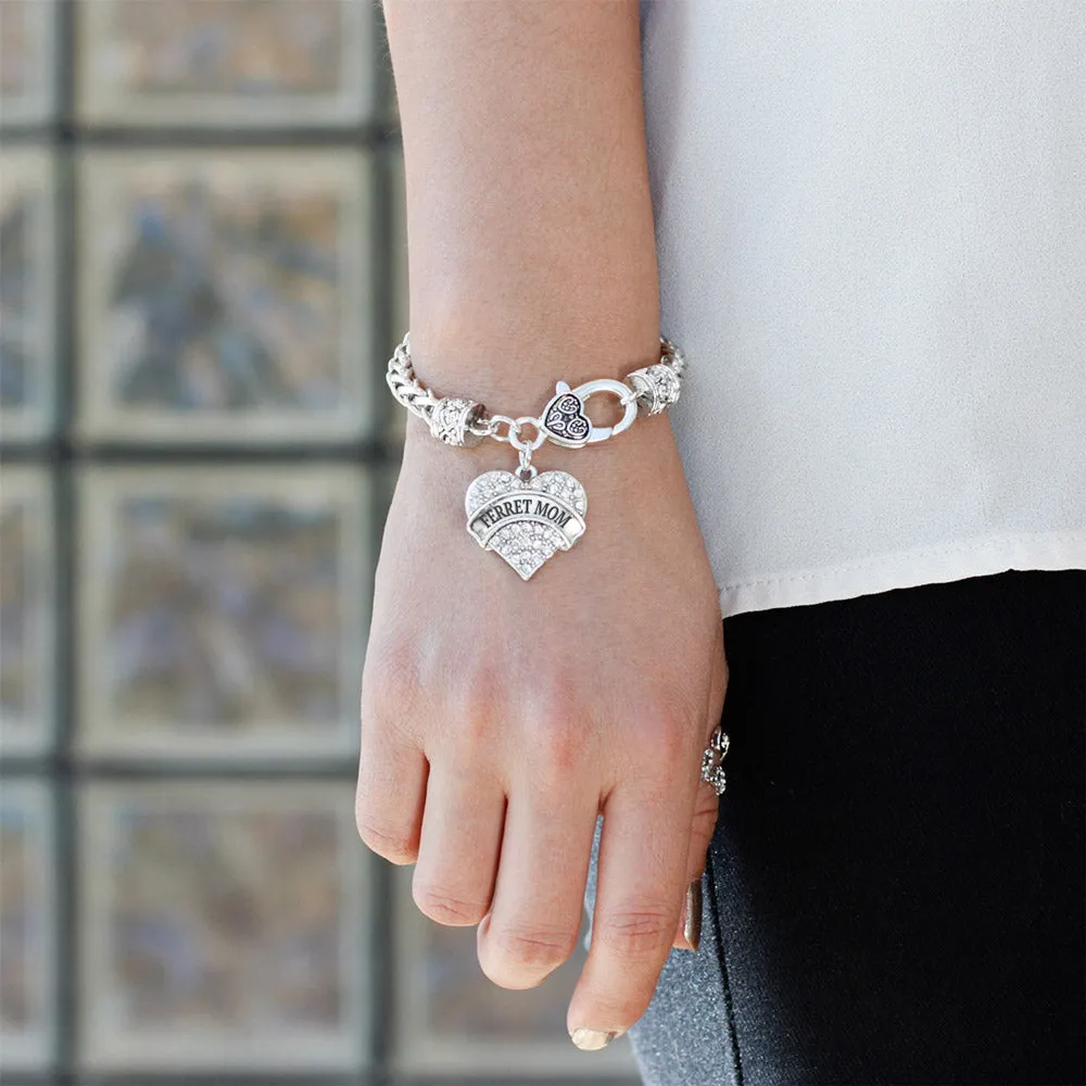 Silver Ferret Mom Pave Heart Charm Braided Bracelet