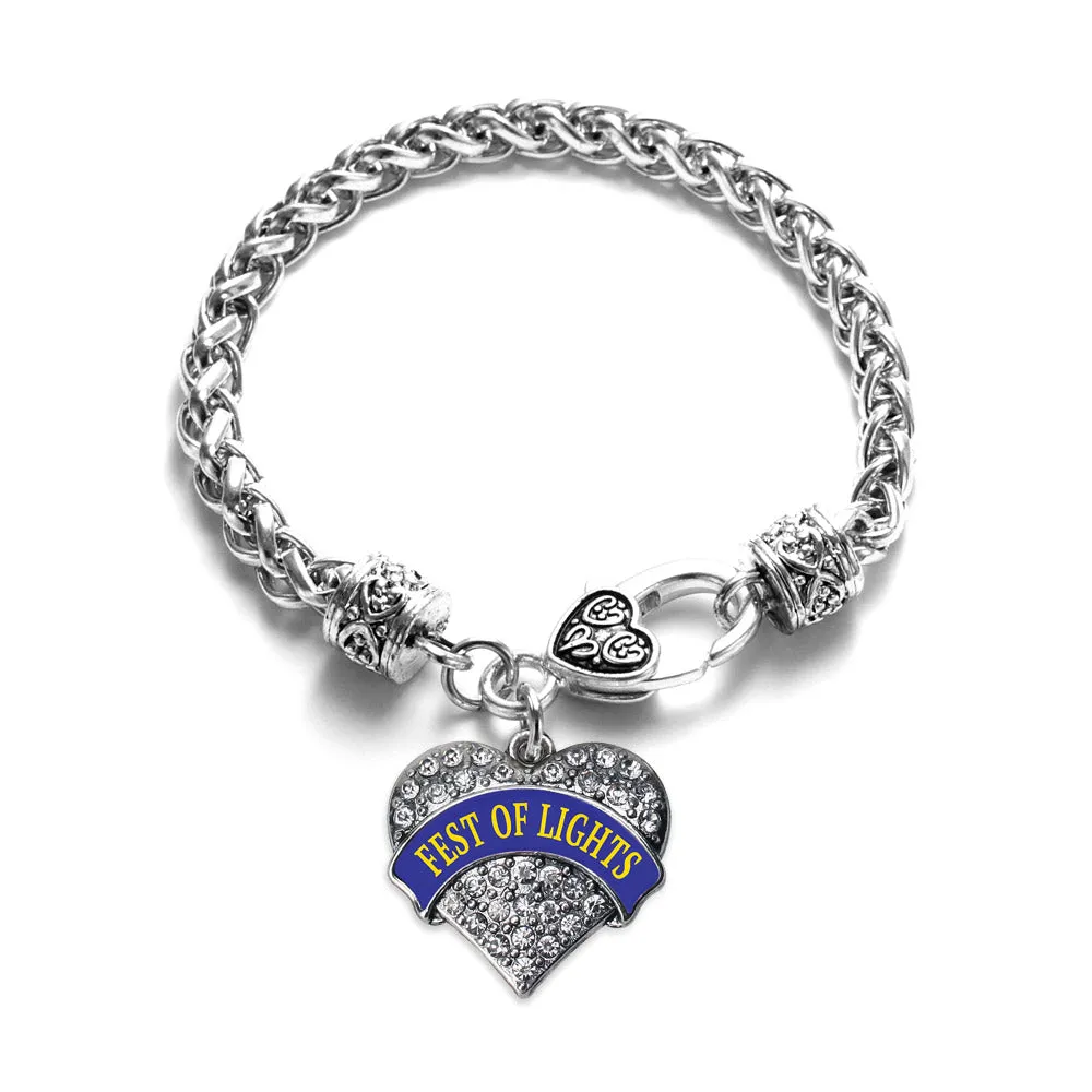 Silver Fest of Lights Pave Heart Charm Braided Bracelet