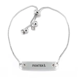 Silver Fighter Ribbon Adjustable Bar Bracelet