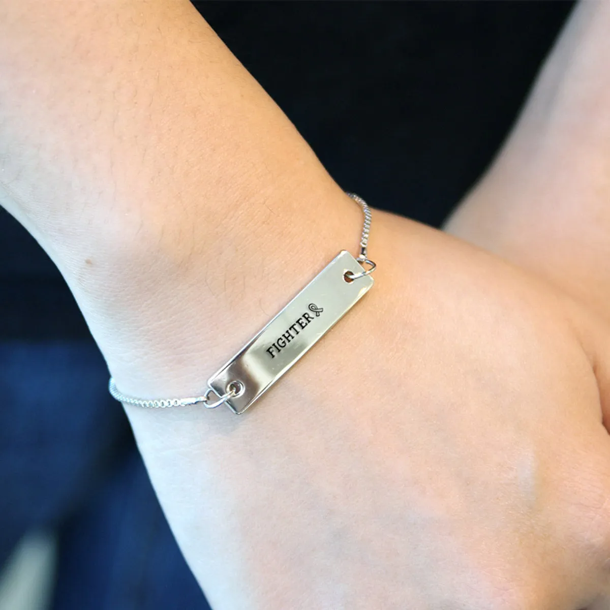 Silver Fighter Ribbon Adjustable Bar Bracelet