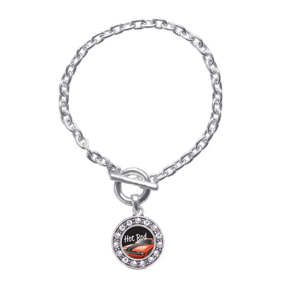 Silver Hot Rod Circle Charm Toggle Bracelet