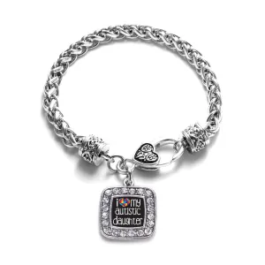 Silver I Love My Autistic Daughter Square Charm Braided Bracelet