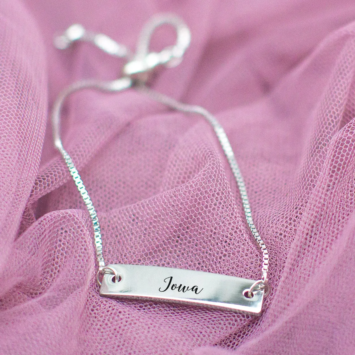 Silver Iowa Adjustable Bar Bracelet