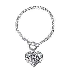 Silver John 3:16 Pave Heart Charm Toggle Bracelet