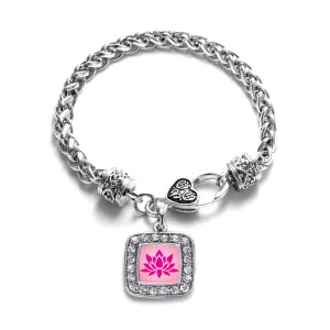 Silver Lotus Square Charm Braided Bracelet