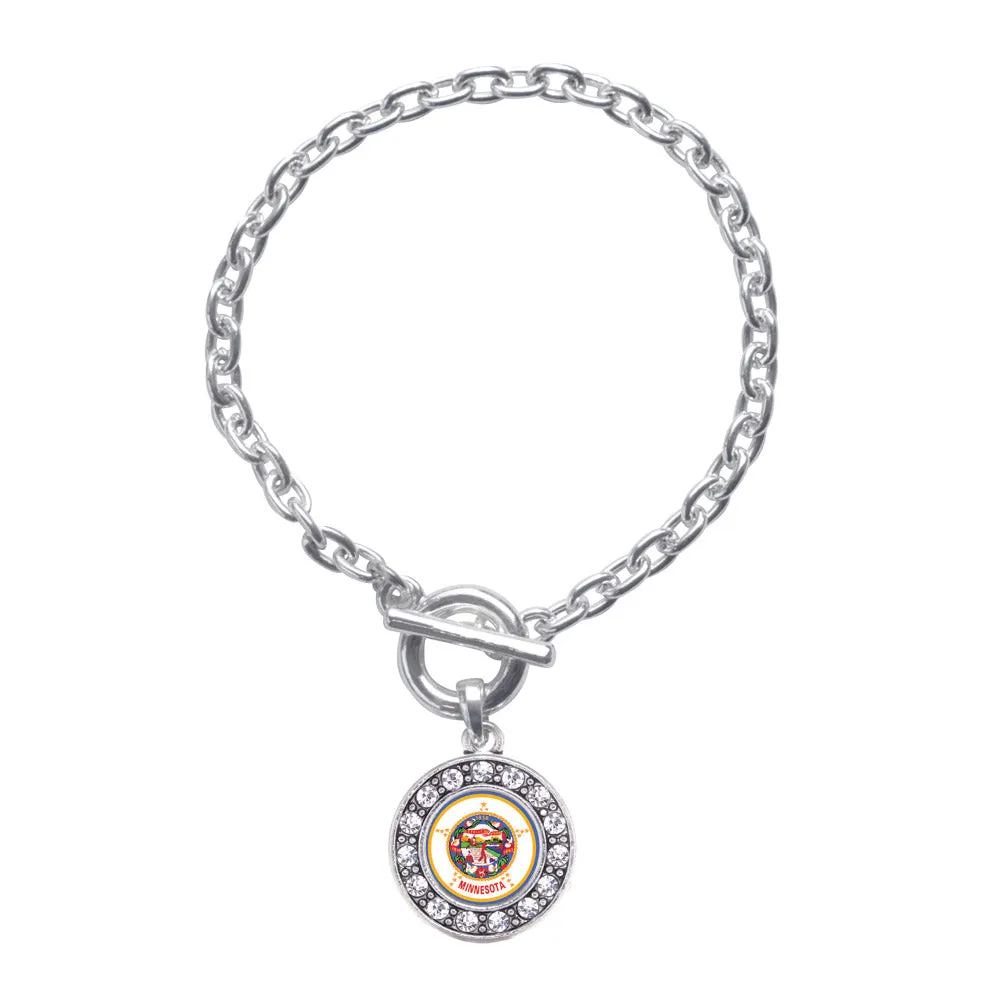 Silver Minnesota Flag Circle Charm Toggle Bracelet