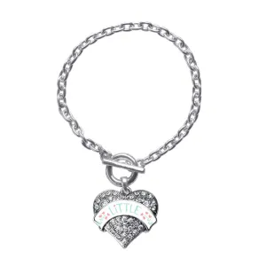 Silver Mint and Peach Little Pave Heart Charm Toggle Bracelet