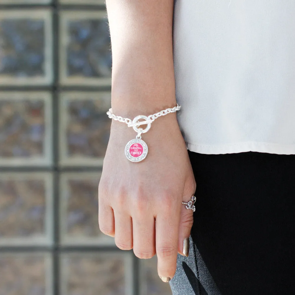 Silver My Daughter is a Fighter Breast Cancer Awareness Circle Charm Toggle Bracelet