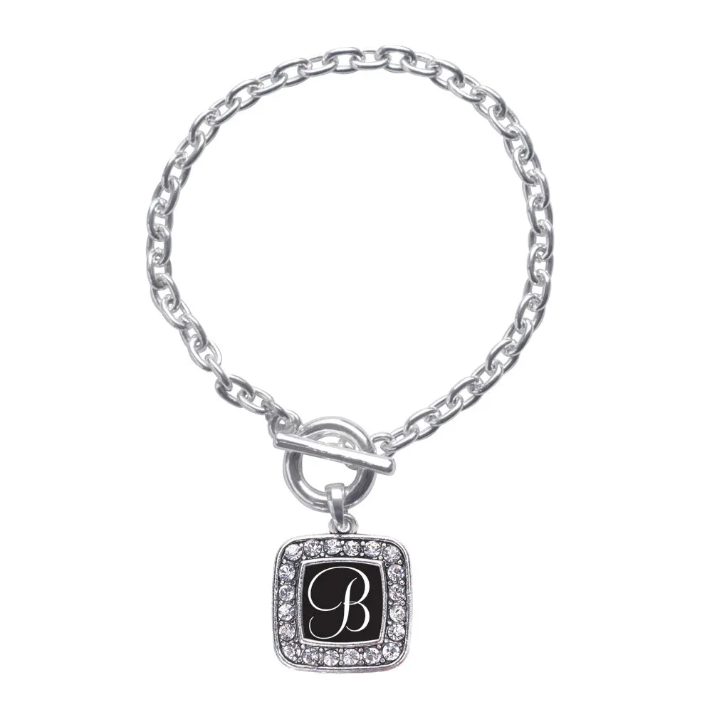 Silver My Script Initials - Letter B Square Charm Toggle Bracelet