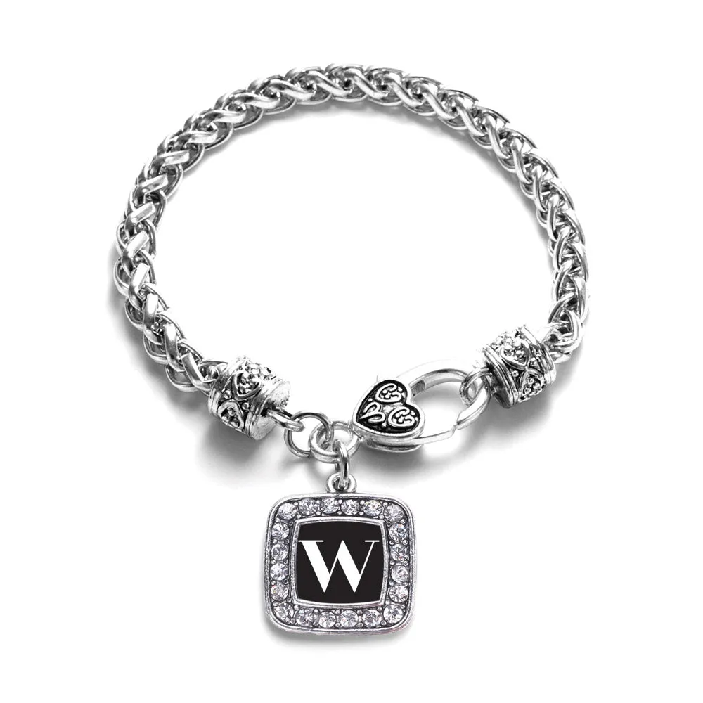 Silver My Vintage Initials - Letter W Square Charm Braided Bracelet