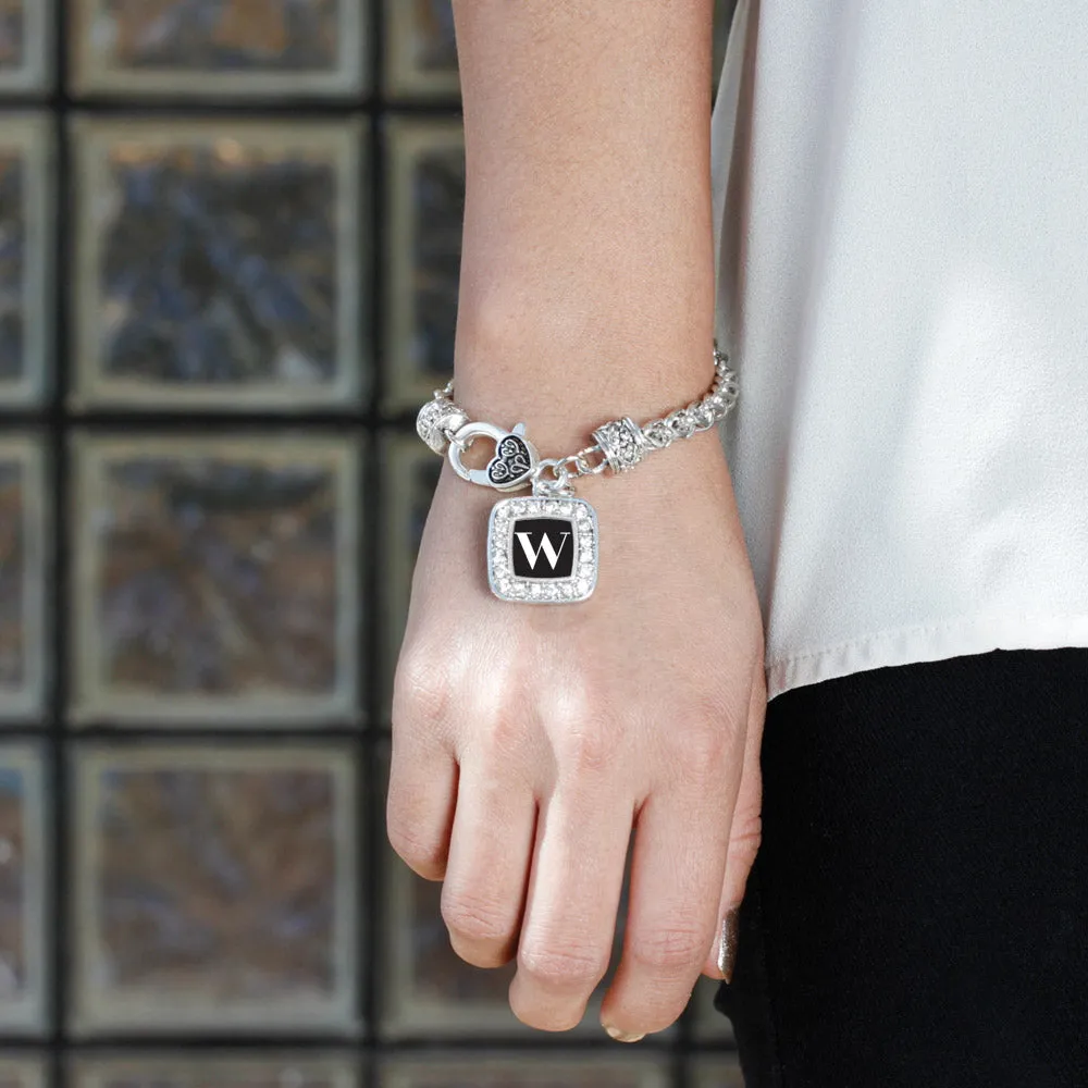 Silver My Vintage Initials - Letter W Square Charm Braided Bracelet