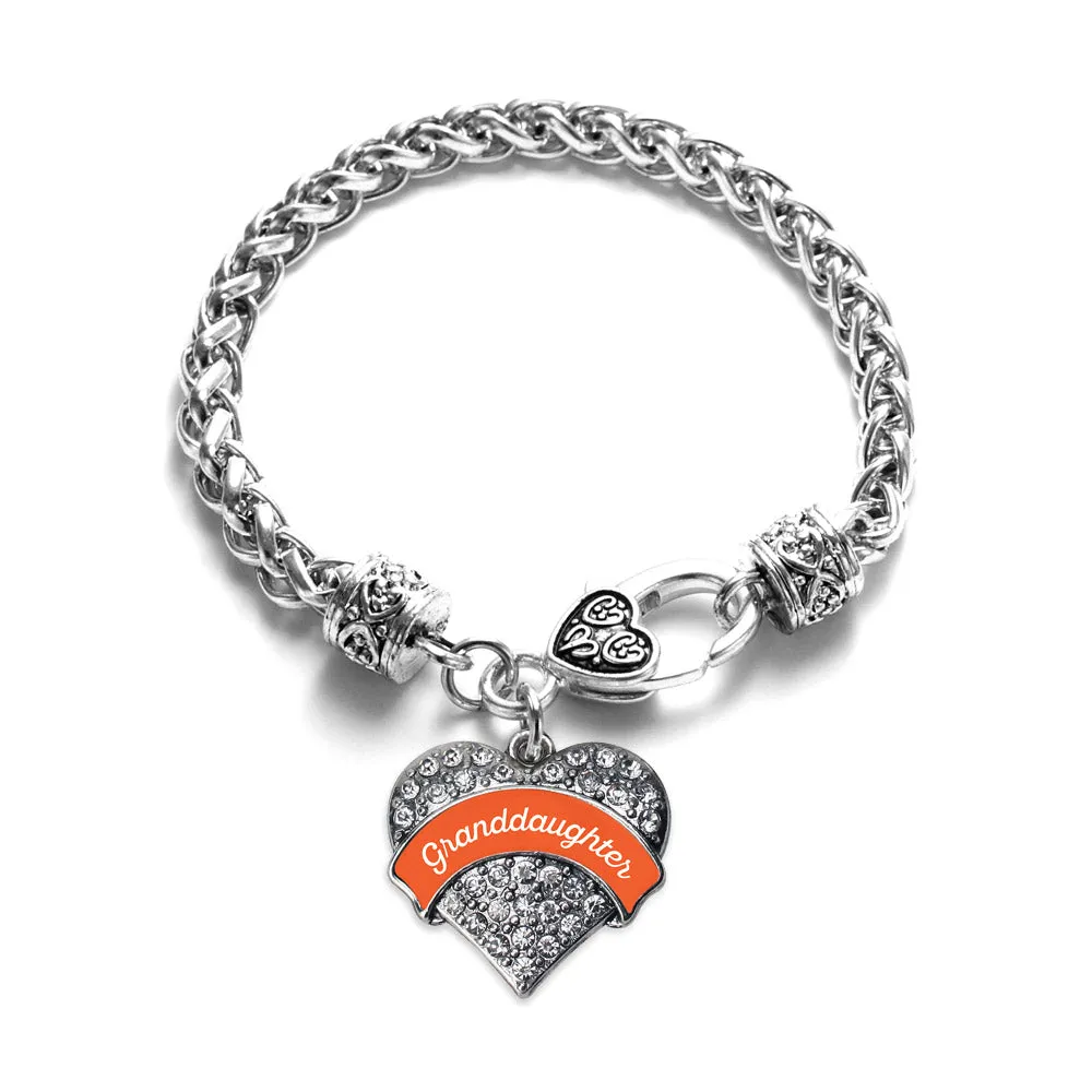 Silver Orange Granddaughter Pave Heart Charm Braided Bracelet