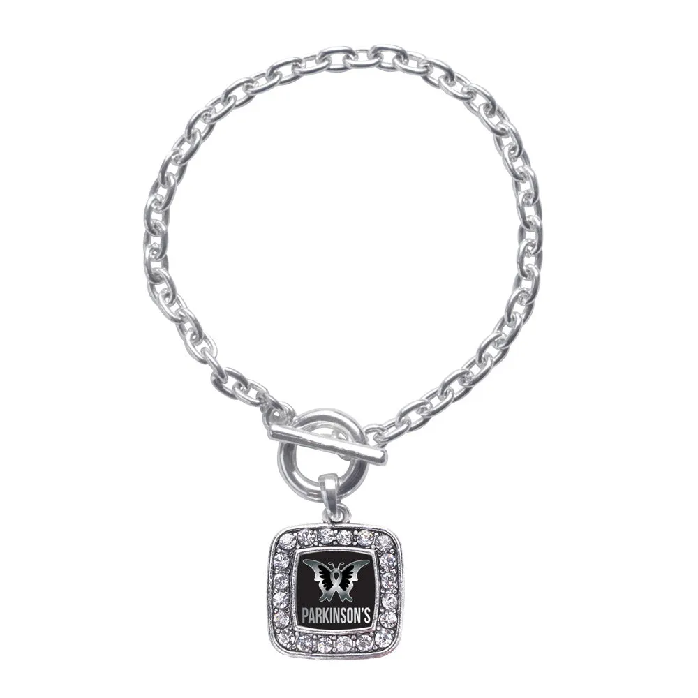 Silver Parkinson's Disease Support Square Charm Toggle Bracelet