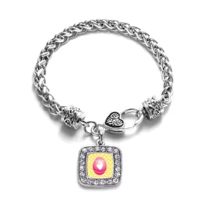 Silver Pink Easter Egg Square Charm Braided Bracelet