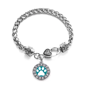 Silver Pretty Paw Print Circle Charm Braided Bracelet