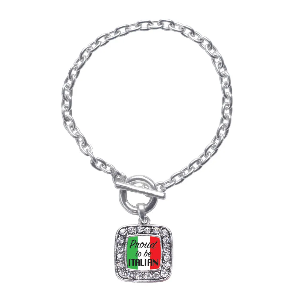 Silver Proud to be Italian Square Charm Toggle Bracelet