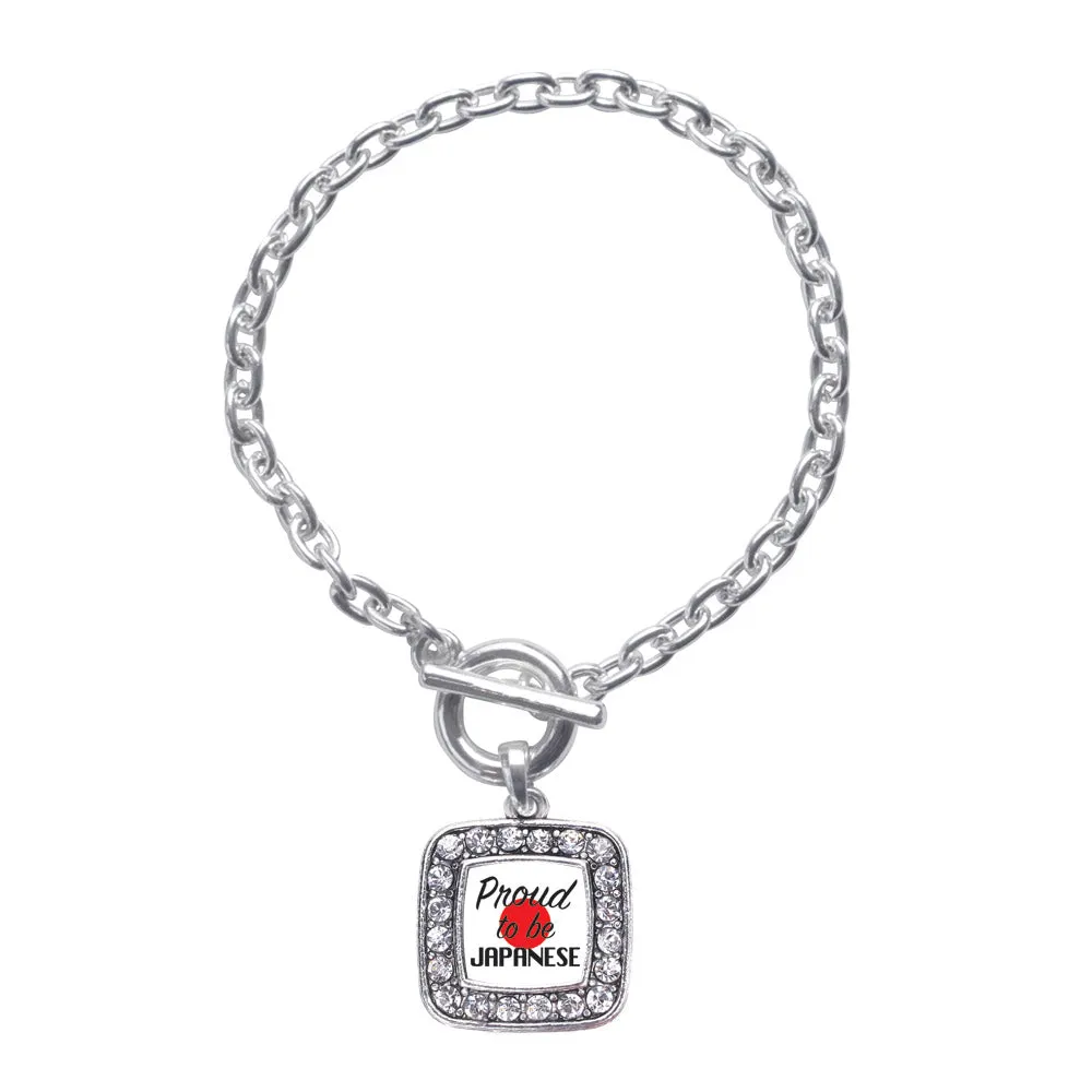 Silver Proud to be Japanese Square Charm Toggle Bracelet