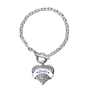 Silver Purple Bride Pave Heart Charm Toggle Bracelet