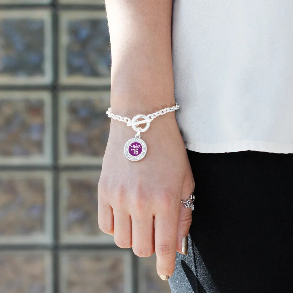 Silver Purple Senior '16 Circle Charm Toggle Bracelet